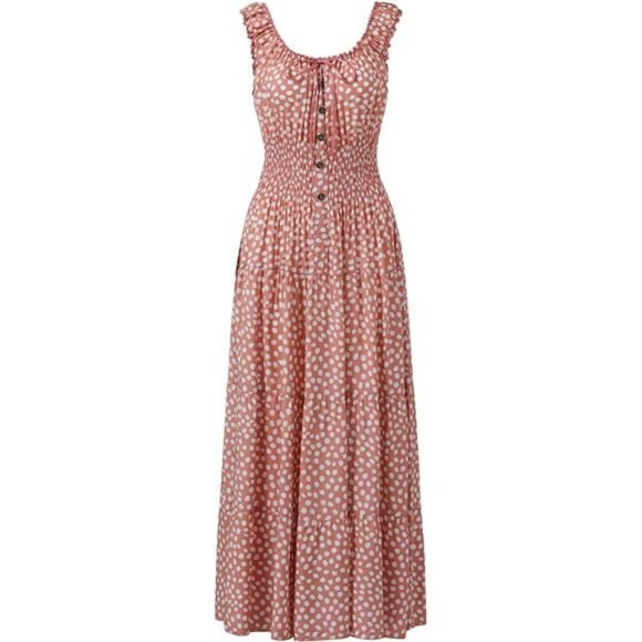 OSTOO Women's Boho Floral Maxi Dress - Sleeveless Tiered Long Dress For Summer, Beach, & Casual Wear - View #2